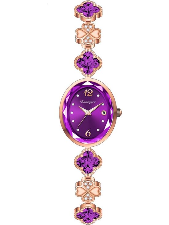 Accessories - Women's Purple Vintage Oval Adjustable Bracelet  Petal-Link Quartz Dress Watch
